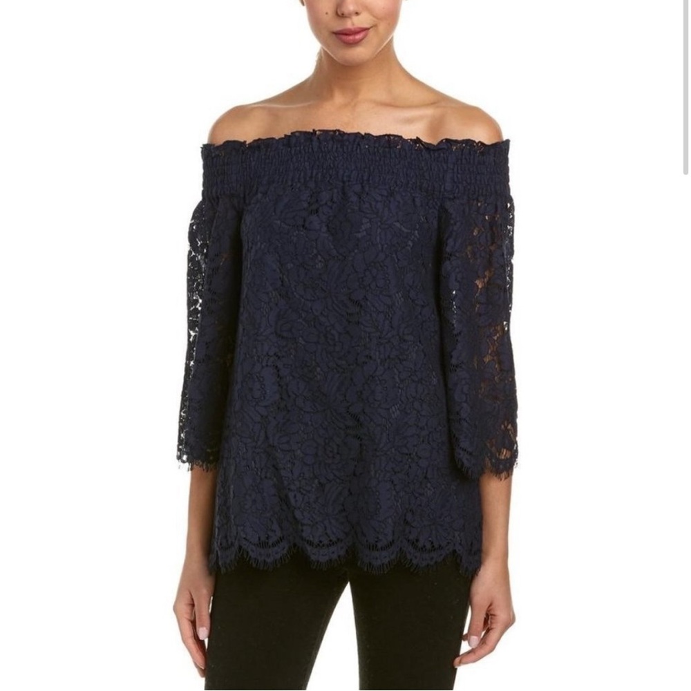 RACHEL ZOE | NAVY LACE OFF THE SHOULDER TOP